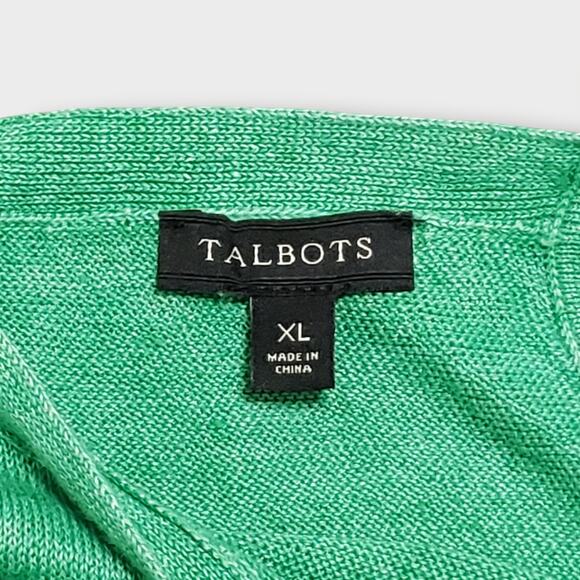 Talbots Green Linen Boatneck Sweater Sz XL Drop Shoulder 3/4 Sleeve Boxy Relaxed - Picture 6 of 12